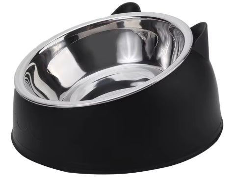 Tilted Stainless Steel Cat Bowl for Food & Water – Puppy & Kitten Feeder