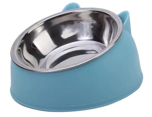 Tilted Stainless Steel Cat Bowl for Food & Water – Puppy & Kitten Feeder