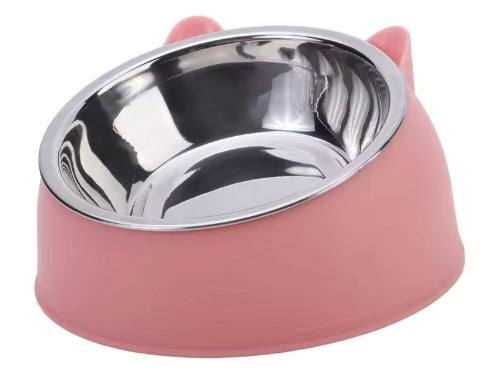 Tilted Stainless Steel Cat Bowl for Food & Water – Puppy & Kitten Feeder